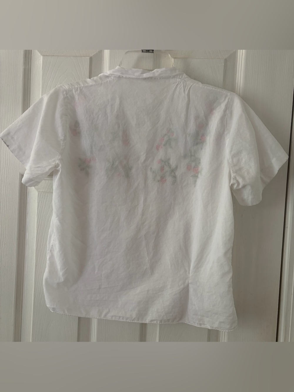 White Button-Up Blouse with Red Strawberry Embroidery - Picture 5 of 7